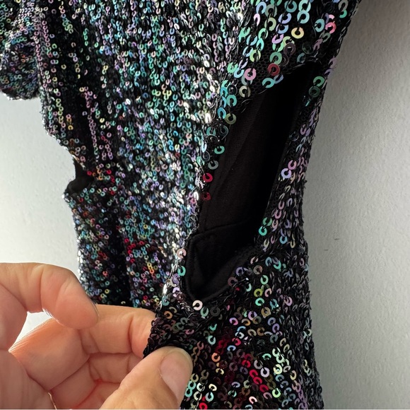 Lipsy London Girls Sequin Party Dress Puff Sleeve black Iridescent Size7 holiday - Picture 5 of 11